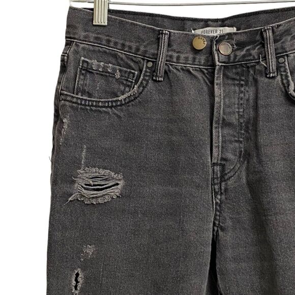 Forever 21 High Waist Mom Jeans Size 25 Faded Black Ripped Distressed Grunge - Picture 6 of 16
